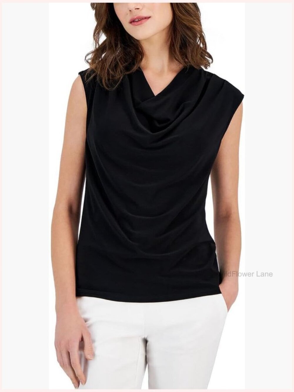 Cowl Neck Cap Sleeve Knit T-Shirt Top - Regular Fit